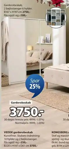 JYSK VEDDE garderobeskab, DKK 3750 tilbud