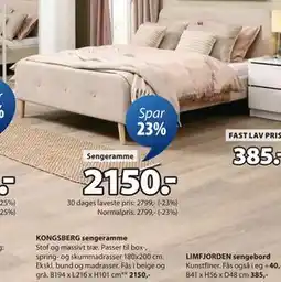 JYSK KONGSBERG sengeramme, DKK 2150 tilbud