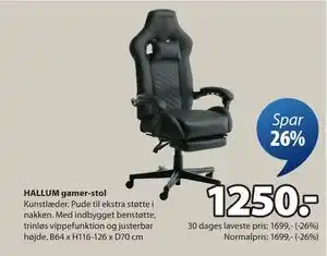 JYSK HALLUM gamer-stol, DKK 1250 tilbud