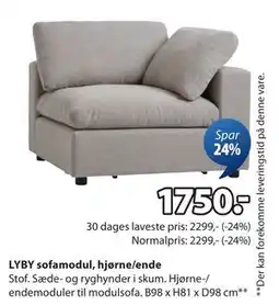 JYSK LYBY sofamodul, hjørne/ende, DKK 1750 tilbud