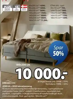 JYSK JOSELVA + EKSO elevationsseng, DKK 10000 tilbud