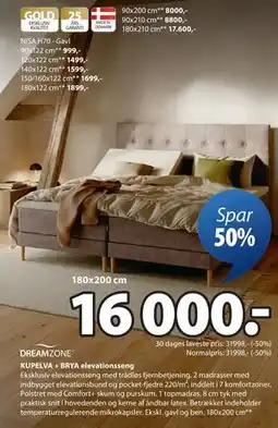JYSK KUPELVA + BRYA elevationsseng, DKK 16000 tilbud