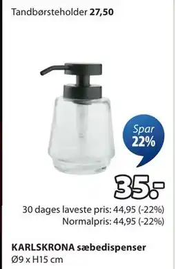 JYSK KARLSKRONA sæbedispenser, DKK 35 tilbud