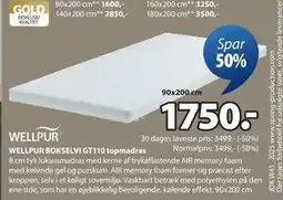 JYSK WELLPUR BOKSELVI GT110 topmadras, DKK 1750 tilbud
