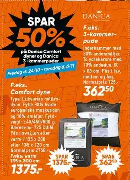 Bilka SPAR. 50% på Danica Comfort dyner og Danica 3-kammerpuder tilbud