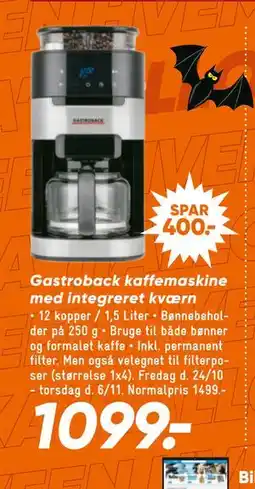Bilka Gastroback kaffemaskine med integreret kværn, DKK 1099 tilbud