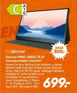 Bilka Denver PMO-15602 15.6” transportabel monitor, DKK 699 tilbud