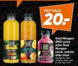 Bilka God Morgen ØKO juice eller God Morgen juice, nektar eller shot, DKK 20 tilbud