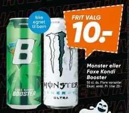 Bilka Monster eller Faxe Kondi Booster, DKK 10 tilbud