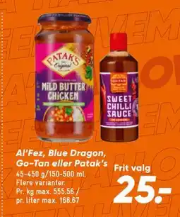 Bilka Al’Fez, Blue Dragon, Go-Tan eller Patak’s, DKK 25 tilbud