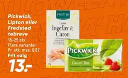 Bilka Pickwick, Lipton eller Fredsted tebreve, DKK 13 tilbud