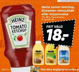 Bilka Heinz tomat ketchup, Graasten remoulade eller mayonnaise, DKK 18 tilbud