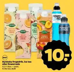 Netto Rynkeby frugtdrik, ice tea eller Powerrade, DKK 10 tilbud