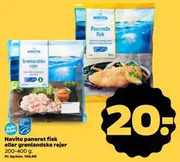 Netto Navito paneret fisk eller grønlandske rejer, DKK 20 tilbud