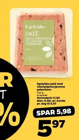 Netto Egelykke paté med champignon/grønne peberkorn, DKK 5.97 tilbud