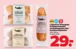 Netto Løgismose økologiske hvedekerneboller, surdejsbaguette eller hvedesurdejsboller, DKK 29 tilbud
