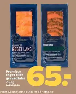 Netto Premieur røget eller gravad laks, DKK 65 tilbud