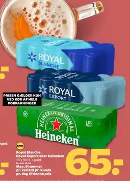 Netto Royal Blanche, Royal Export eller Heineken, DKK 65 tilbud
