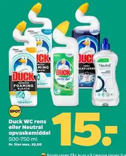 Netto Duck WC rens eller Neutral opvaskemiddel, DKK 15 tilbud
