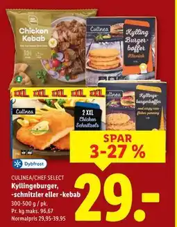 Lidl Kyllingeburger, -schnitzler eller -kebab, DKK 29 tilbud