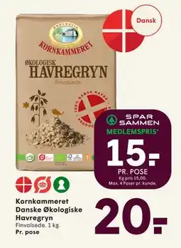 SPAR Kornkammeret Danske Økologiske Havregryn, DKK 20, App-pris tilbud