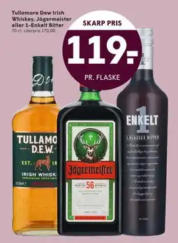SPAR Tullamore Dew Irish Whiskey, Jägermeister eller 1-Enkelt Bitter, DKK 119 tilbud