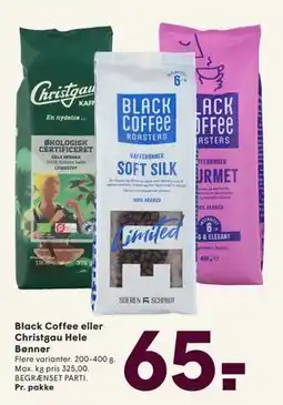 SPAR Black Coffee eller Christgau Hele Bønner, DKK 65 tilbud