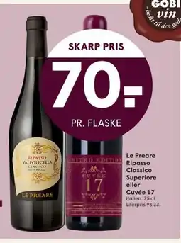SPAR Le Preare Ripasso Classico Superiore eller Cuvée 17, DKK 70 tilbud