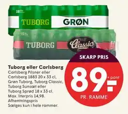 SPAR Tuborg eller Carlsberg, DKK 89 tilbud