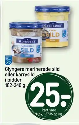 REMA 1000 Glyngøre marinerede sild eller karrysild i bidder 182-340 g, DKK 25 tilbud