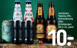 REMA 1000 Jacobsen Yakima IPA, Kronenbourg eller Grimbergen 33 cl. Ex. pant., DKK 10 tilbud