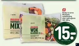 REMA 1000 Ready to serve Økologisk wokblanding eller rodfrugtmix 350-400 g, DKK 15 tilbud