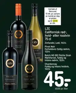 REMA 1000 LZC Californisk rød-, hvid- eller rosévin 75 cl, DKK 45 tilbud