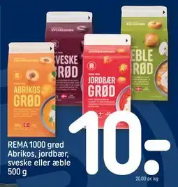 REMA 1000 REMA 1000 grød Abrikos, jordbær, sveske eller æble 500 g, DKK 10 tilbud