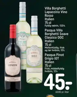 REMA 1000 Villa Borghetti Lapaccino Vino Rosso Italien 75 cl, DKK 45 tilbud