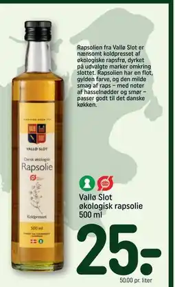 REMA 1000 Vallø Slot økologisk rapsolie 500 ml, DKK 25 tilbud