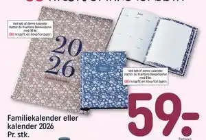 REMA 1000 Familiekalender eller kalender 2026 Pr. stk., DKK 59 tilbud