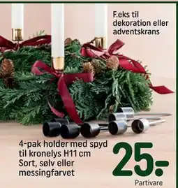 REMA 1000 4-pak holder med spyd til kronelys H11 cm Sort, sølv eller messingfarvet, DKK 25 tilbud