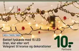 REMA 1000 Batteri lyskæde med 15 LED Grøn, klar eller sort Velegnet til kranse og dekorationer, DKK 10 tilbud