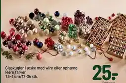 REMA 1000 Glaskugler i æske med wire eller ophæng Flere farver 1.5-4 cm/12-36 stk., DKK 25 tilbud