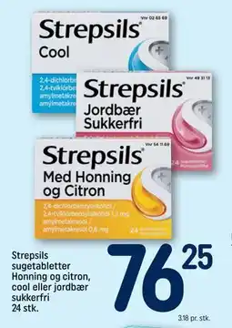 REMA 1000 Strepsils sugetabletter Honning og citron, cool eller jordbær sukkerfri 24 stk., DKK 76.25 tilbud