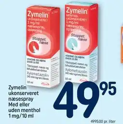 REMA 1000 Zymelin ukonserveret næsespray Med eller uden menthol 1 mg/10 ml, DKK 49.95 tilbud