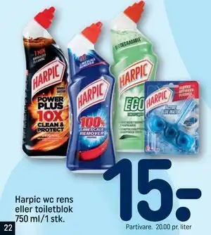 REMA 1000 Harpic wc rens eller toiletblok 750 ml/1 stk, DKK 15 tilbud