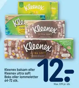 REMA 1000 Kleenex balsam eller Kleenex ultra soft Boks eller lommeletter 64-72 stk., DKK 12 tilbud