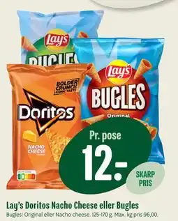Min Købmand Lay’s Doritos Nacho Cheese eller Bugles, DKK 12 tilbud