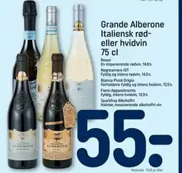 REMA 1000 Grande Alberone Italiensk rød- eller hvidvin 75 cl, DKK 55 tilbud