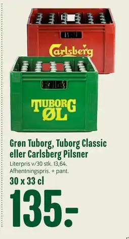Min Købmand Grøn Tuborg, Tuborg Classic eller Carlsberg Pilsner, DKK 135 tilbud