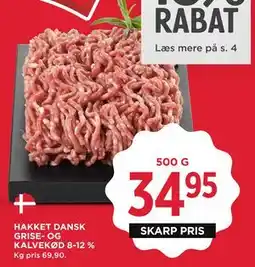 MENY HAKKET DANSK GRISE- OG KALVEKØD 8-12 %, DKK 34.95 tilbud
