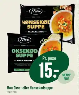 Min Købmand Mou Okse- eller Hønsekødsuppe, DKK 15 tilbud
