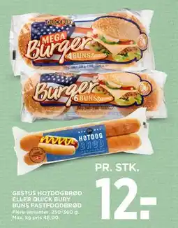 MENY GESTUS HOTDOGBRØD ELLER QUICK BURY BUNS FASTFOODBRØD, DKK 12 tilbud